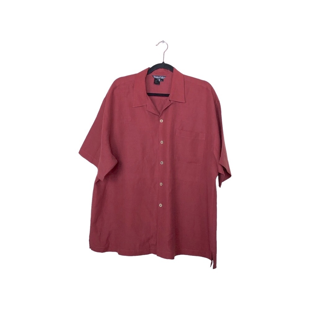 Wintersilks Men’s Red Button Down Short Sleeves Shirt Chest Pocket XL